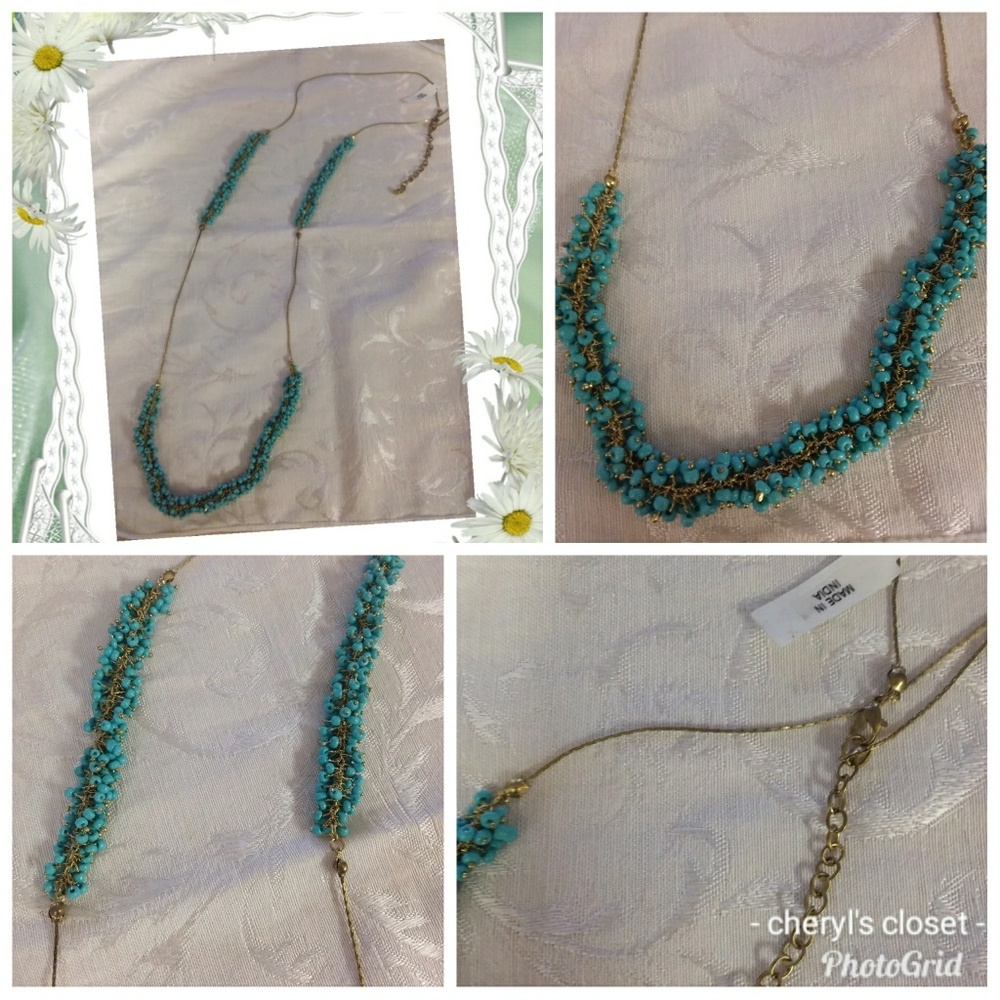 Beaded turquoise blue necklace - Picture 1 of 5